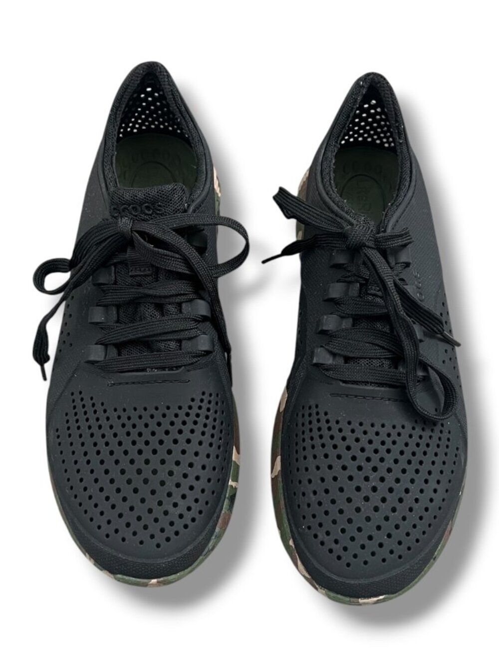 Crocs Athletic Literide Pacer Camo Lace Up Sneaker Mens Sz 8 Black/Green 207286